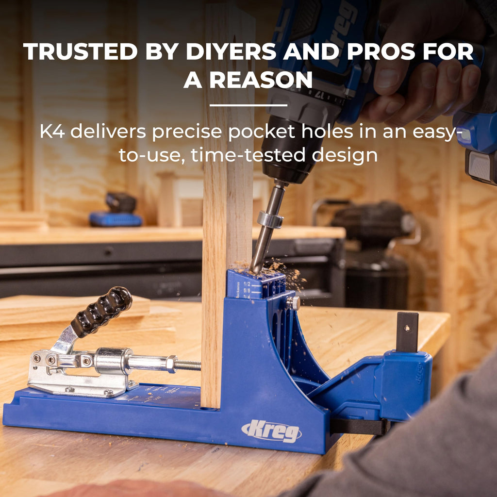 Kreg K4 Pocket Hole Jig - Adjustable, Versatile Jig for Strong Joints - Create Perfect, Rock-Solid Joints - Easily Adjustable Drill Guides - For Materials 1/2" to 1 1/2" Thick