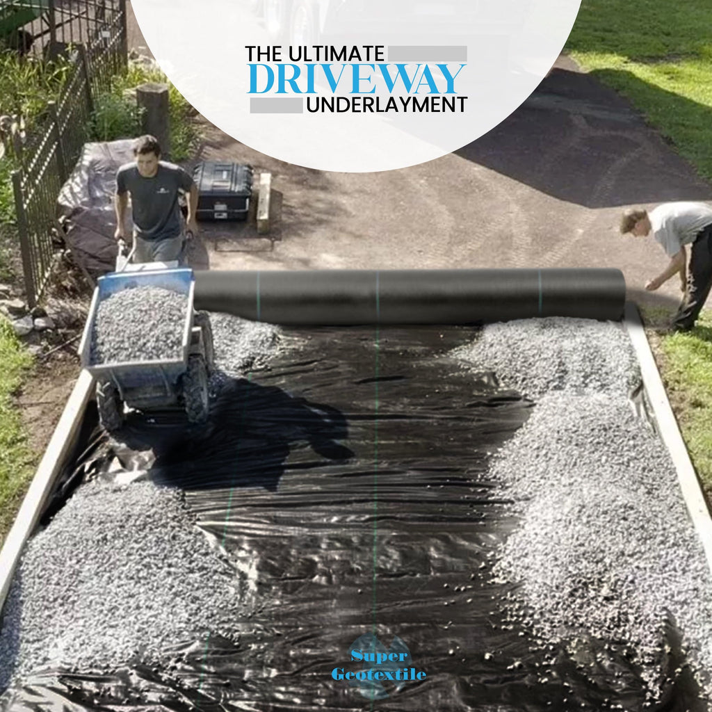 Super Geotextile Woven Geotextile Fabric for Driveway and Road Stabilization, Construction Underlayment, Erosion Control, Commercial Grade 50 Year for Gravel Roads and Pavers (20x60) Ships Folded
