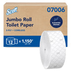 Scott Professional Coreless High-Capacity Jumbo Roll Toilet Paper, Bulk (07006), 2-Ply, Elevated Design, Septic Safe, White (12 Rolls at 1,150' Each, 13,800'/Case)