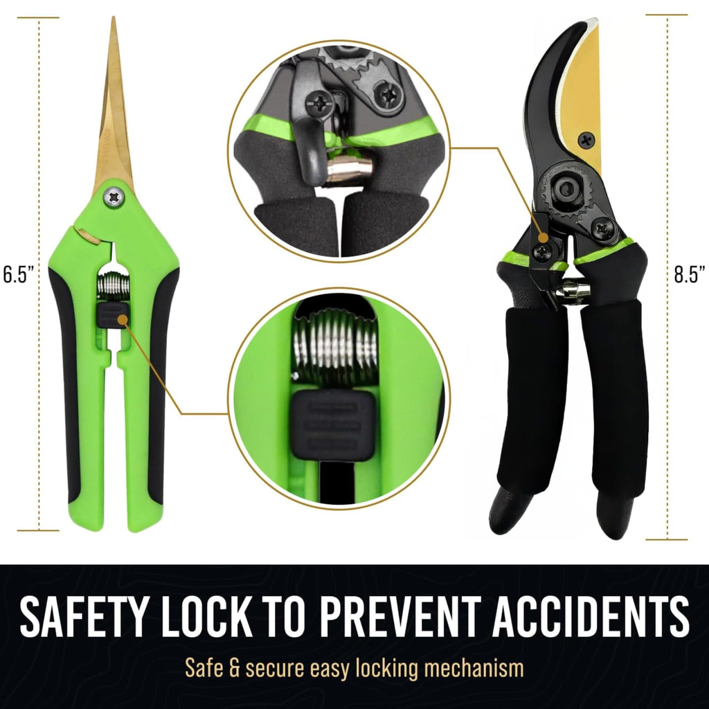 8.5" Professional Bypass Pruning Shears & Gardening Scissors Set - Super Sharp Premium Garden Shears | Pruning Shears For Gardening, Garden Hedge Clippers Handheld Pruners - Garden Scissors
