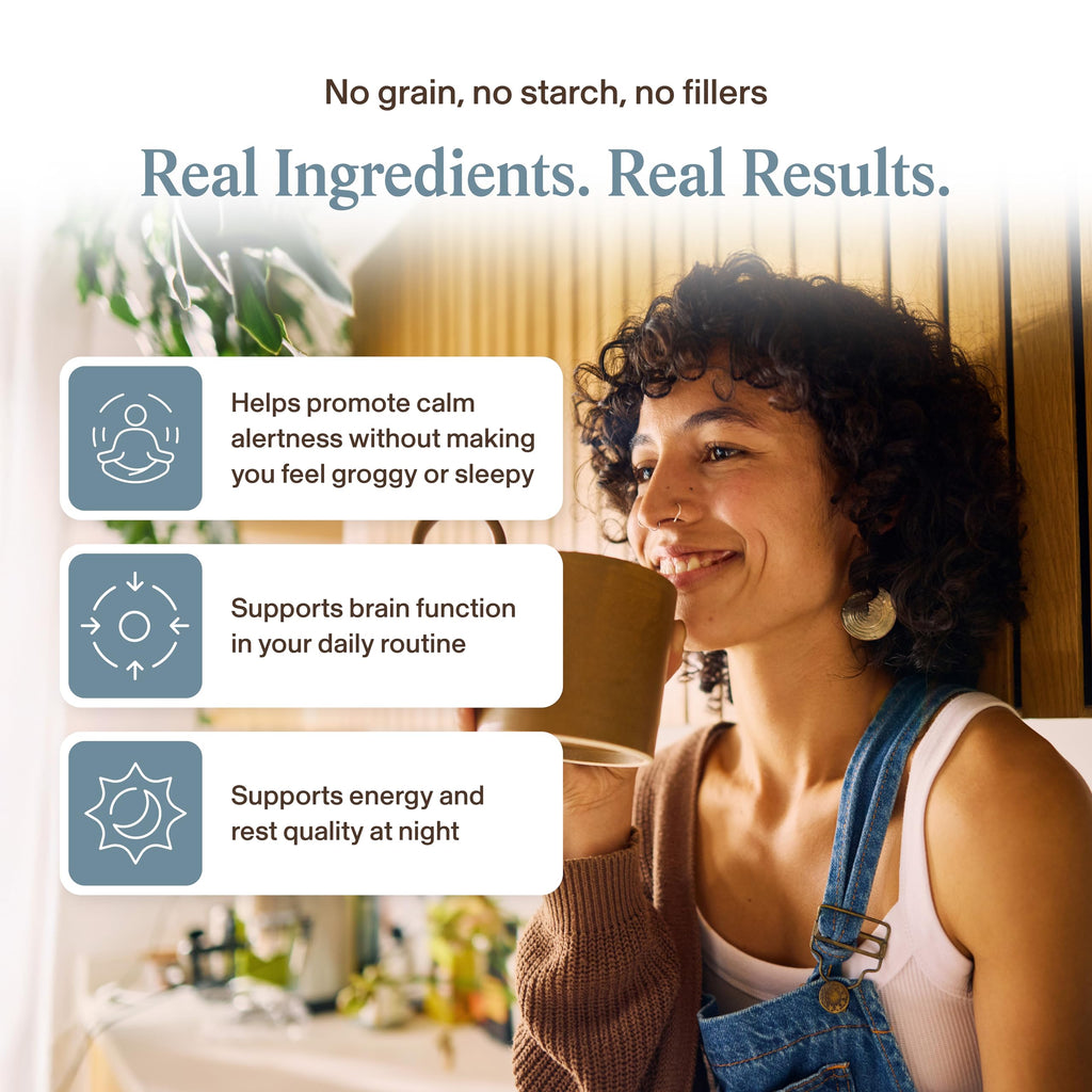 Real Muhsrooms Calm Lions Mane Capsules (90 Count) – 400mg Organic Lions Mane Fruiting Body Extracts, 200mg Organic Reishi, 200mg AlphaWave L-Theanine for Calm Clarity & Relaxed Alertness, 90ct