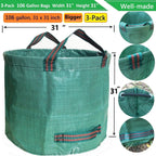 Professional 3-Pack 106 Gallon Large Lawn Garden Bags (D31,H31 inch) Reusable Yard Waste Bags with Gardening Gloves for Big Leaf Bag,Yard Debris,Garden Pruning,Lawn Clippings Bag,Weeds Bag 4 Handles