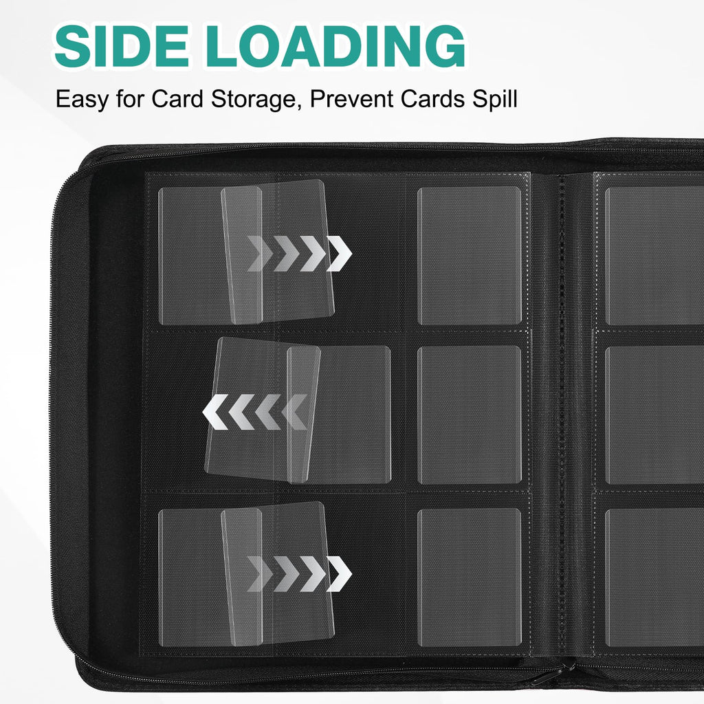 Toploader Binder, Holds 360 Toploaders, 100 Toploaders INCLUDED, 9-Pocket PU Cover Top Loader Binder for 3" x 4" Rigid Toploaders, Ringless Double-Sided Toploader Card Binder for TCG, Sport Cards