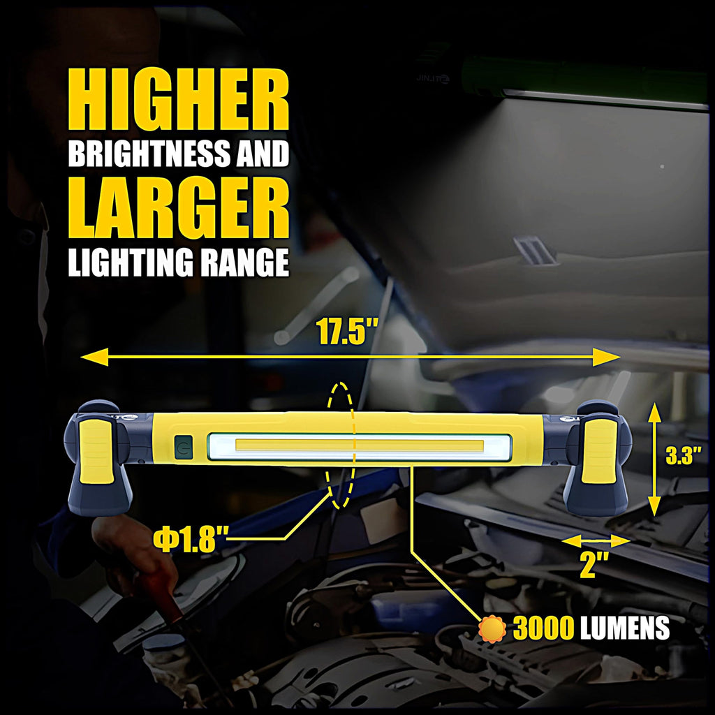JINLITE Magnetic Work Light - 3000LM Rechargeable LED Work Light Bar, 5200mAh Under Hood Mechanic Light for Garage, Workshop, Vehicle Inspection (1 Pack, Yellow)