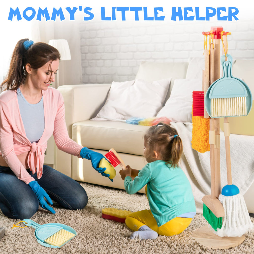 WOODMAM Wooden Kids Cleaning Set, Toddler Cleaning Toys with Broom and Mop