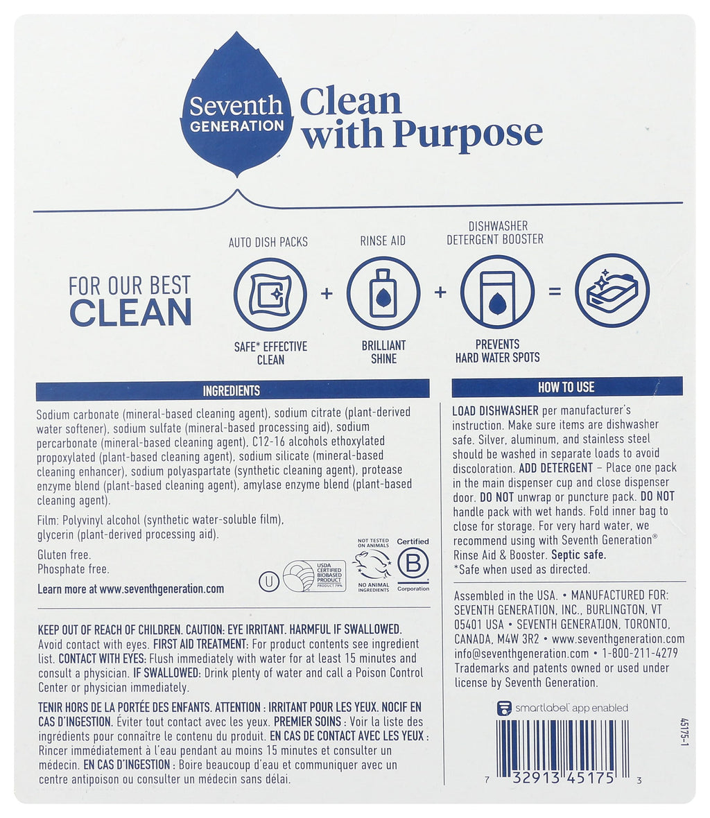 Seventh Generation Dishwasher Detergent Packs Free & Clear for sparkling dishes Dishwasher tabs 45 count
