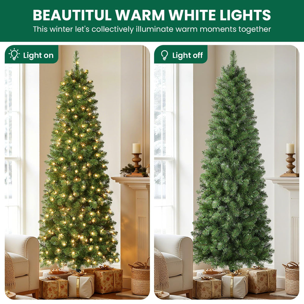 SHareconn Prelit Artificial Pencil Christmas Tree 6FT & Warm White Lights