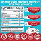 HOLLEGEND Brain Supplement Gummies, Choline + Phosphatidylserine + Lion’s Mane & Vitamins,16-in-1 Brain Supplement for Memory and Focus Support, Adults & Kids, Vegan, Sugar Free, Organic, 60 Chewables