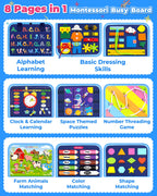 Gojmzo Busy Board Montessori Toys for Toddler Boy Birthday Gifts, Busy Book Sensory Toys for Toddlers, Learning Educational Toddler Travel Activities