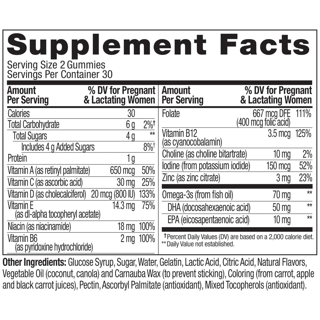 OLLY Prenatal Multivitamin Gummy, Daily Multi Blend for Mommy & Baby, Folic Acid, Omega 3 DHA, Vitamins A & D, Sweet Citrus Flavored, 30 Day Supply - 60 Count