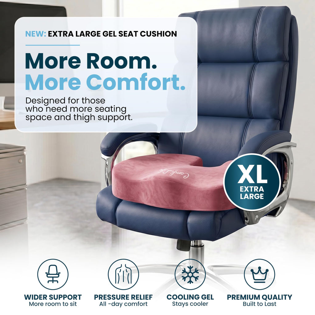 ComfiLife Extra Large Gel & Memory Foam Seat Cushion - Doctor Recommended Office Chair Cushion, Car Seat Cushion - Back & Sciatica Pain Relief - Wide Seat Cushion for Big & Tall (Pink)