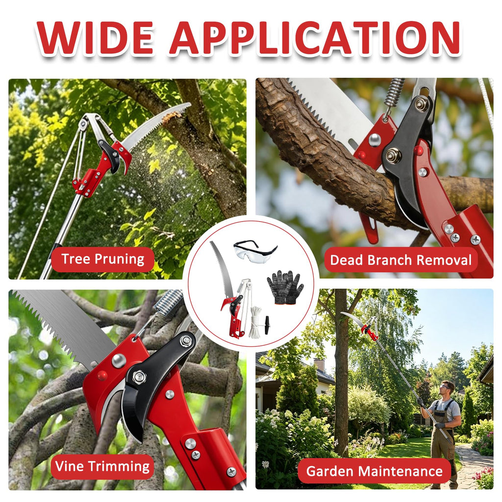 Griactrl Pole Saw for Tree Trimming, 10.8FT Extendable Tree Pruner Long Handle Branch Cutter with Pruning Saw & Scissors, Manual Limb Trimmer for High Branches, Yard Garden