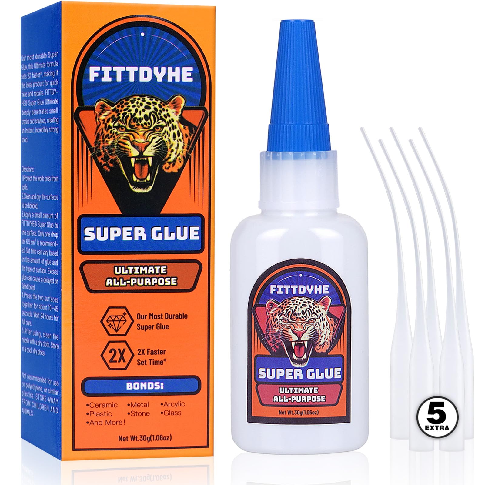 Super Glue Clear 30 g(1.06 oz.), Strong Fast Drying Waterproof Liquid Adhesive for Plastic, Metal, Wood, Rubber, Ceramic, Leather Repair,Rhinestone Jewelry, DIY Crafts Glue for the Office