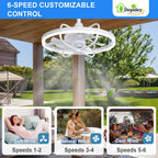 Depuley 20" Outdoor Ceiling Fan with Lights, White Waterproof Gazebo Hanging Fan with Remote App Control, Dimmable Plug in Caged outdoor Ceiling Fans for patios Porch 6-Speeds