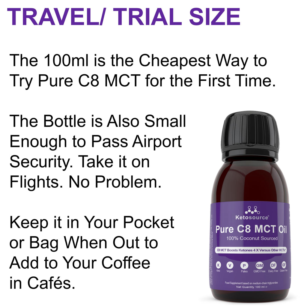 Pure C8 MCT Oil | Boosts Ketones 4X Versus Other MCTs | Supports Keto & Fasting | Highest 99%+ Purity | 100% Coconut Sourced | Vegan Safe & Gluten Free | Premium Lab Tested Purity | 100ml Ketosource®
