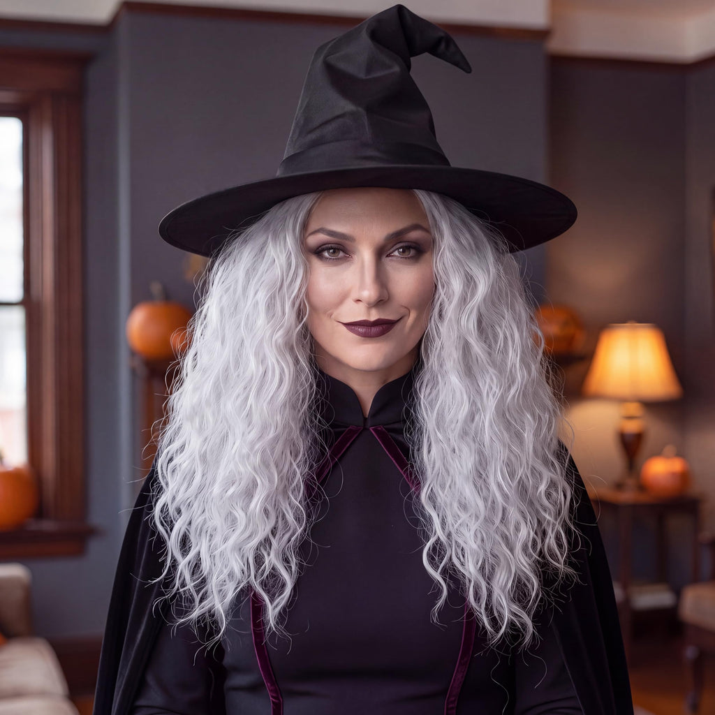 Witch Wig Old Lady Wig Women Long Grey Curly Costume Cosplay Wig