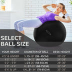 Fitvids Anti-Burst Slip Resistant Exercise Ball with Quick Pump, 2,000-Pound Capacity, Black, 19-22 inch, M