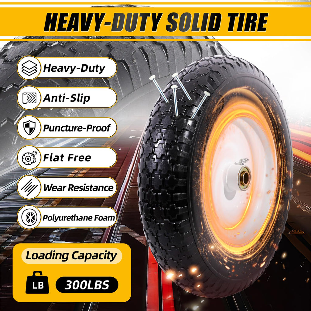 MZREXN 14.5" Flat-Free Wheelbarrow Tire and Wheel 4.00-8" Solid Tire
