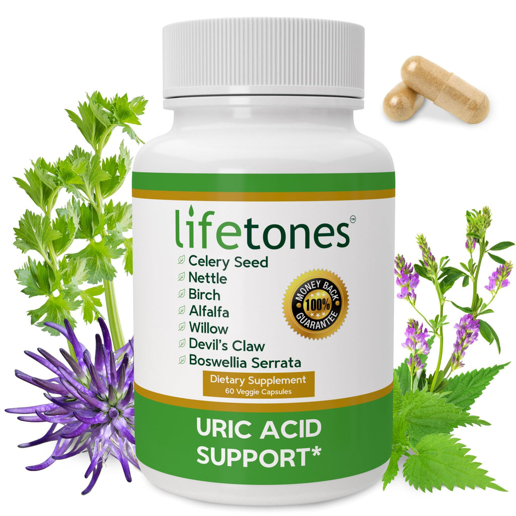 Life Tones Uric Acid Support - Herbal Joint Cleanse for Men and Women - Natural Remedy, Flexibility Boost - Non-GMO, Gluten-Free - 60 Vegan Vitamins