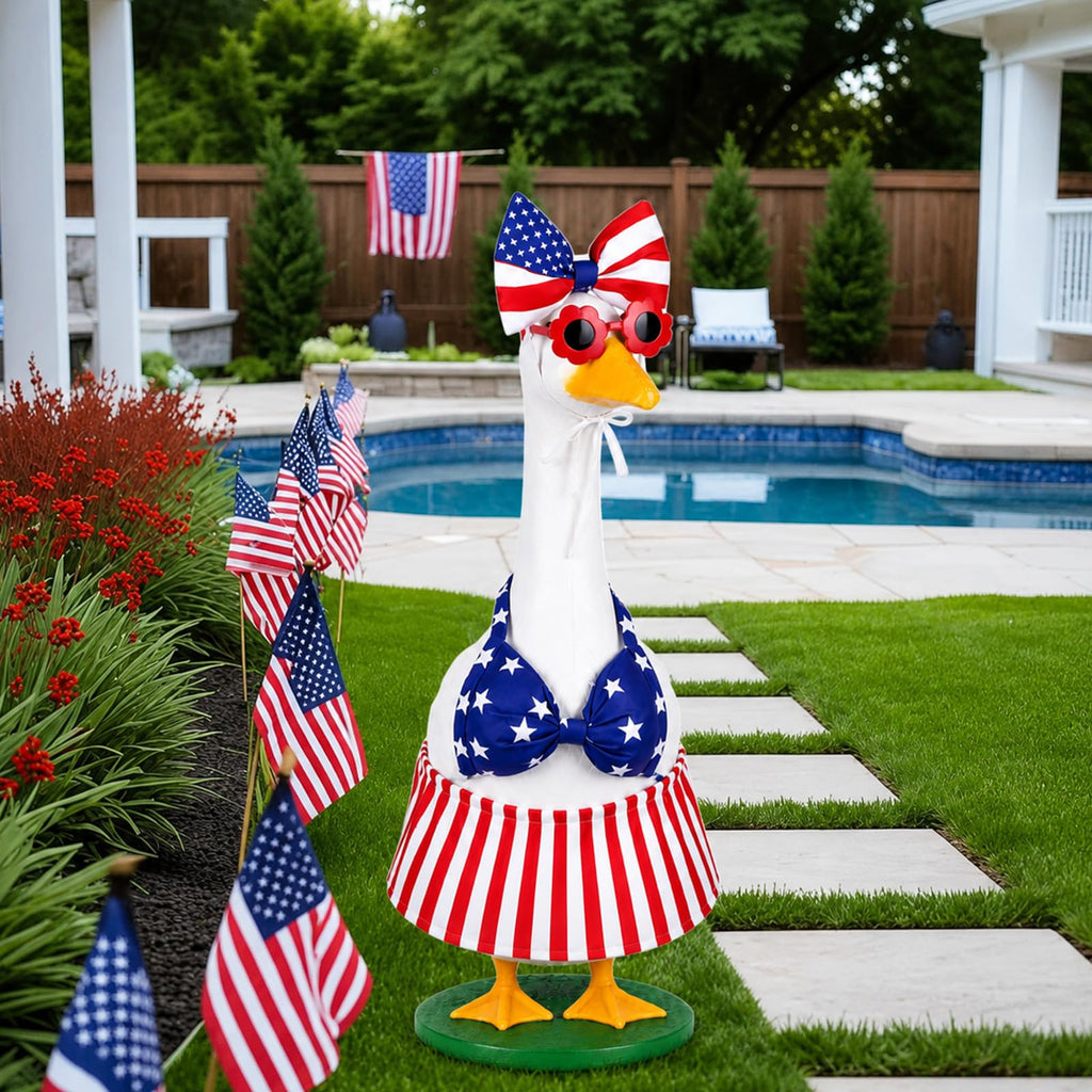 Vzuito 4th of July Porch Goose Outfit, Independence Day Lawn Goose Outfits, 23inch Geese Outfits Clothes Patriotic Geese Costume for Outdoor Yard Garden Decor (Style 5)