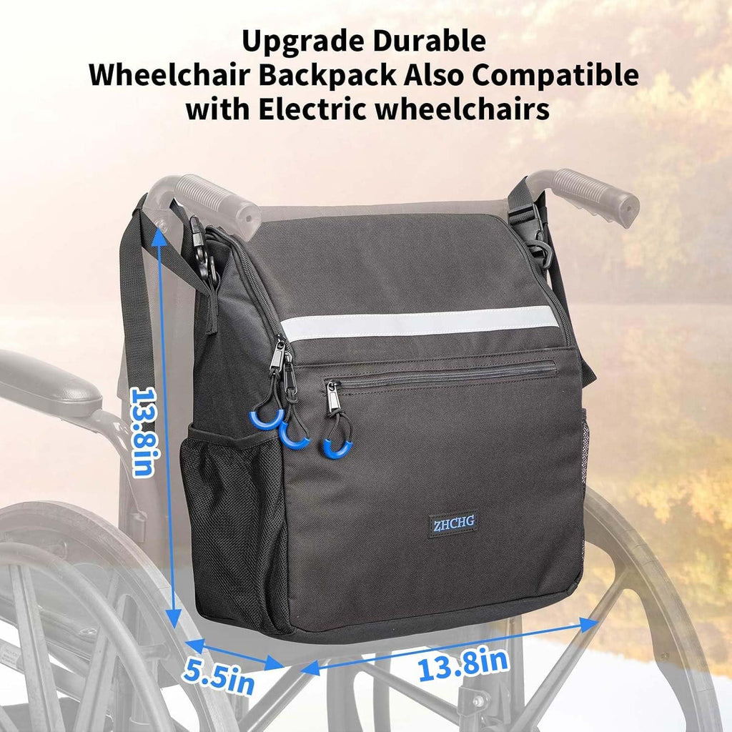 ZHCHG Wheelchair Bags, Wheelchair Backpack with Cup Holder, Wheelchair Bags to Hang on Back, Electric Wheel Chair Accessories, Large Storage Bag for Walker Rollator