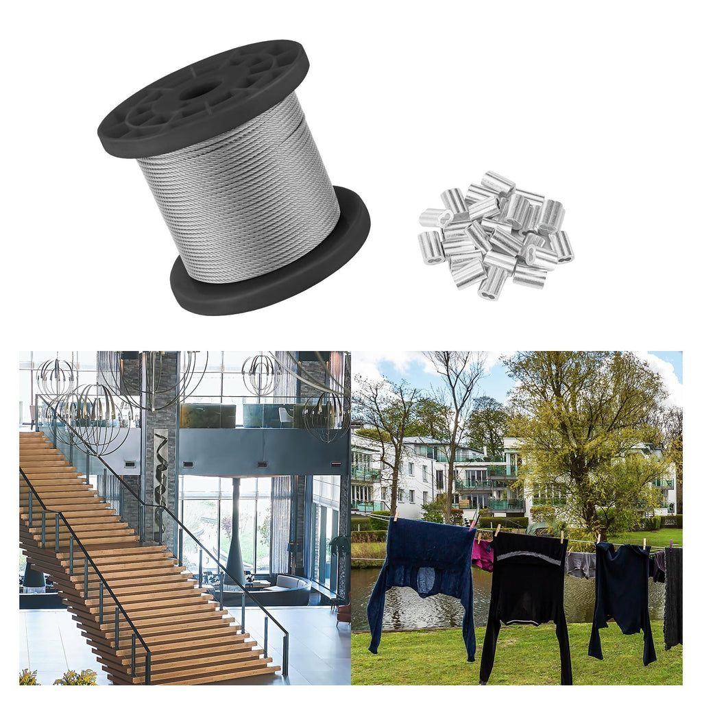 1/16 inch Wire Rope,328FT Wire Cable,Stainless Steel Cable, Aircraft Cable, Steel Wire, 7x7 with Crimping Sleeves,
