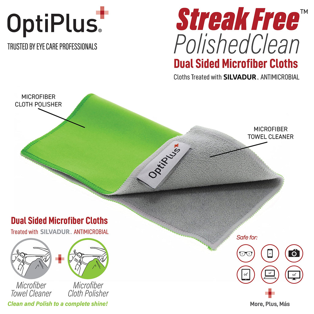 OptiPlus Anti-Fog Lens Cleaning Spray and Dual Microfiber Cloth | Streak-Free Cleaner and Defogging Spray for Glasses, Laptops Screens, Smart Phones, Optical Lens, Goggles, and Watch Screen l 2oz