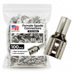 Sherco-Auto 100 Pcs High Temperature Non-Insulated Female Spade Connectors - 12-10 Gauge Quick Disconnect .250 Tab - Wire Splice Connectors for Strong Crimps in Electrical Wire Terminals - Made in USA