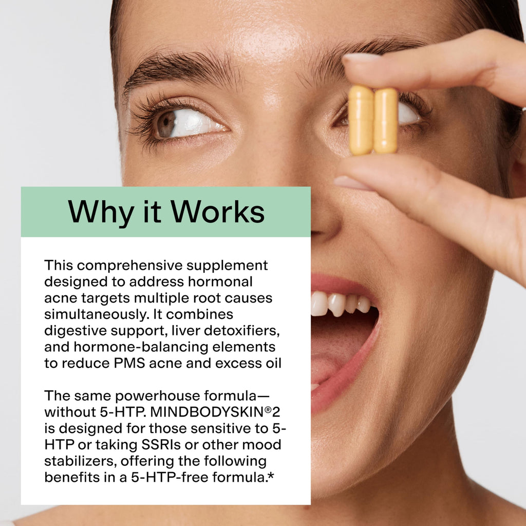 CLEARSTEM - MINDBODYSKIN Hormonal Acne Supplement (No 5-HTP) - Natural DIM Supplement - Skin Care Vitamins - Hormone Balance, Antioxidants - Gluten Free, Cruelty Free - 30 Servings, 90 Capsules