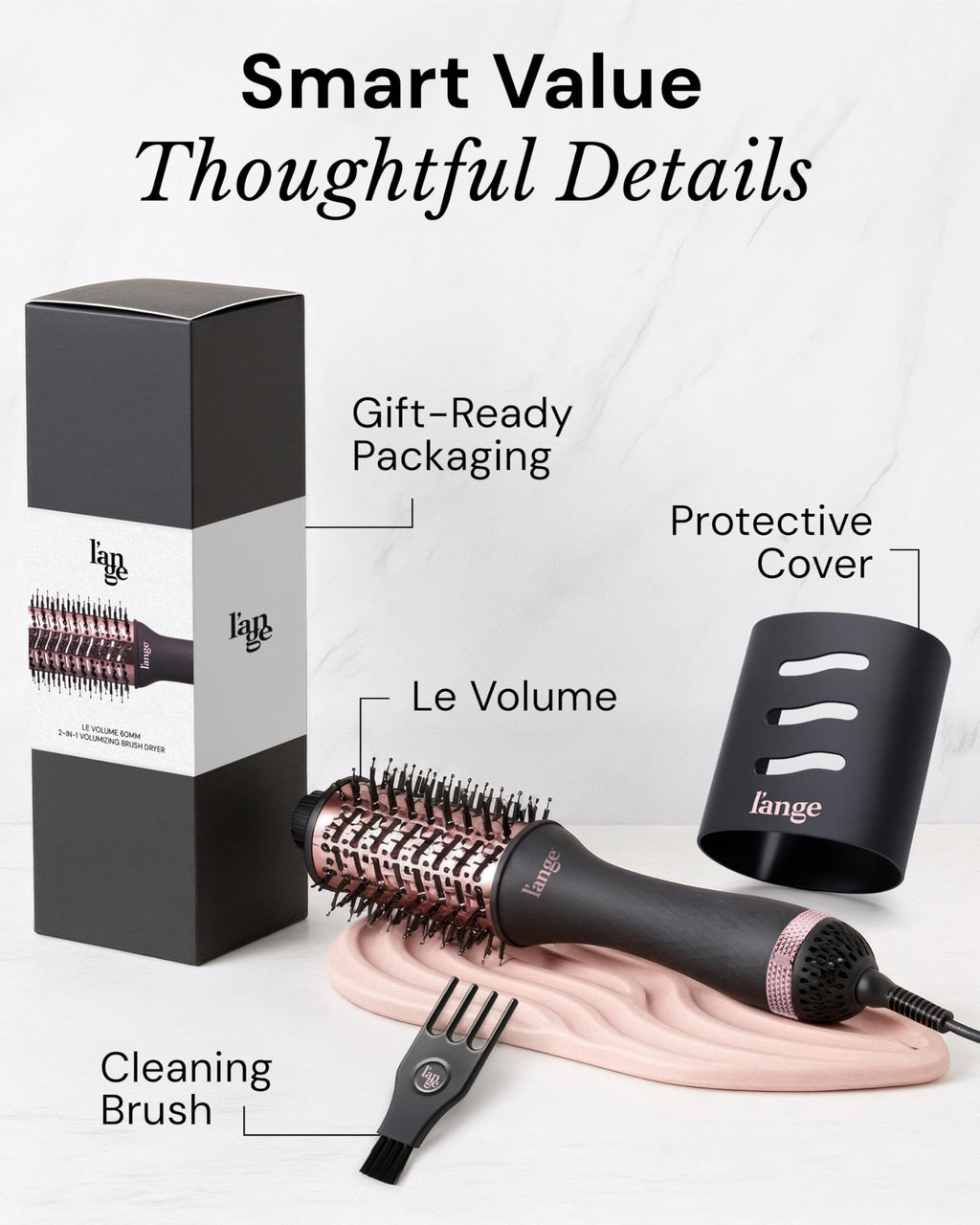 L'ANGE HAIR Le Volume 2-in-1 Titanium Blow Dryer Brush | Frizz Control Blowout Hair Dryer Brush for Drying and Styling | Volumizing Hot Air Styler for All Hairstyles | Oval Barrel | Black - 60mm