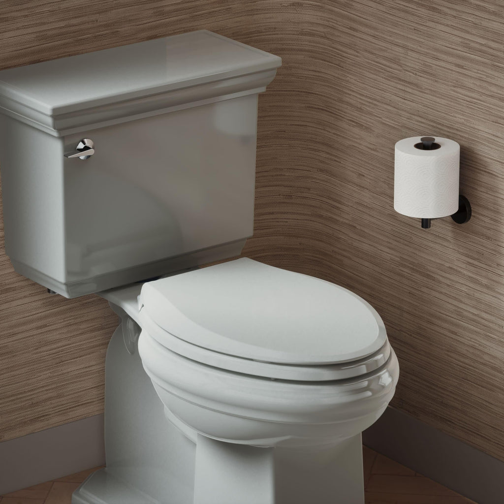 "KOHLER 4636-RL-95 Cachet ReadyLatch Elongated Toilet Seat Slow Close, Soft Close Toilet Seat Quiet Lid, Contoured Grip-Tight Bumpers Installation Hardware, Apartment Essentials, Ice Grey "