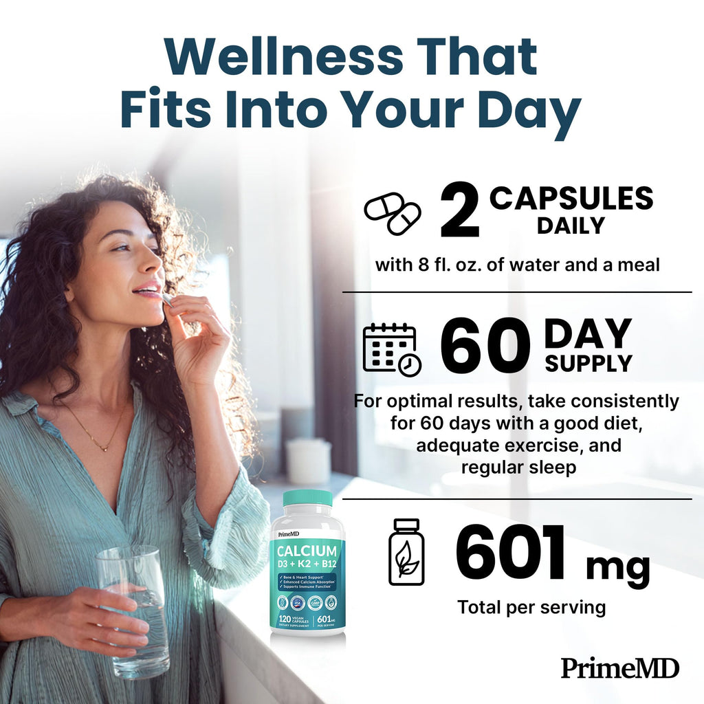 4-in-1 Calcium Supplements for Women and Men - Calcium with Vitamin D3 K2 5000 IU Supplement, 601mg per Serving - Gluten-Free, Vegan-Friendly (120 ct)