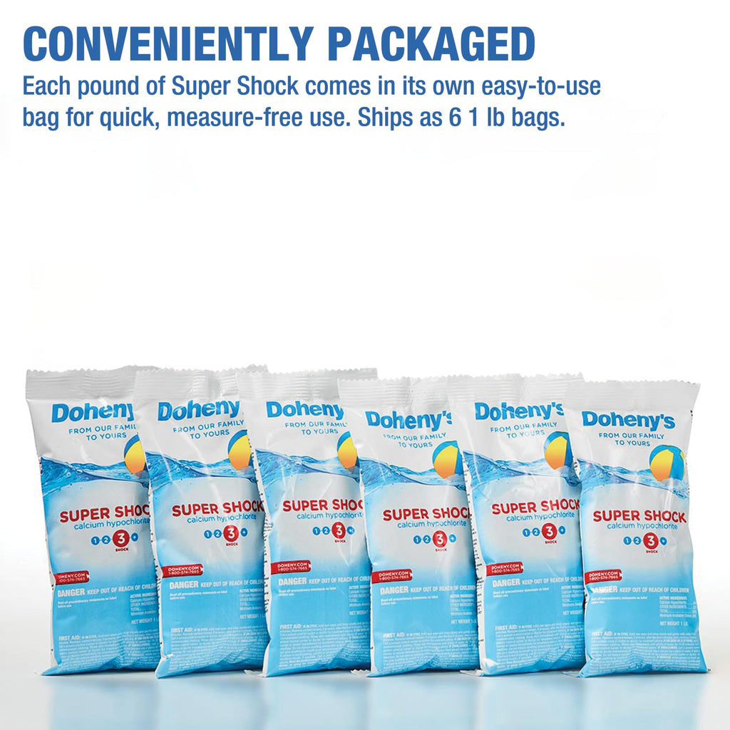 Doheny's Super Pool Shock | Pro-Grade Chlorine Shock, Quick-Dissolving, Fast-Acting 68% Cal-Hypo Granular Pool Shock | 6 x 1lb Bags, Proudly Made in the USA