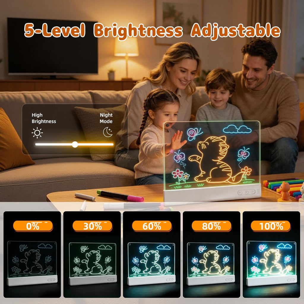 16" LED Drawing Board for Kids with Dual Panels, Light Up Glow Art Tablet with 15 Lighting Effects, Detachable Washable Doodle Pad for Creative Play, Christmas & Birthday Gift for 3-12 Year Old Girls
