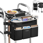 Ytonet Walker Basket with Tray, Detachable Walker Tray for Folding Walkers, Large Capacity Storage Basket with Phone and Crutch Holder, Water-Resistant Non-slip Walkers Accessories for Seniors (Black)