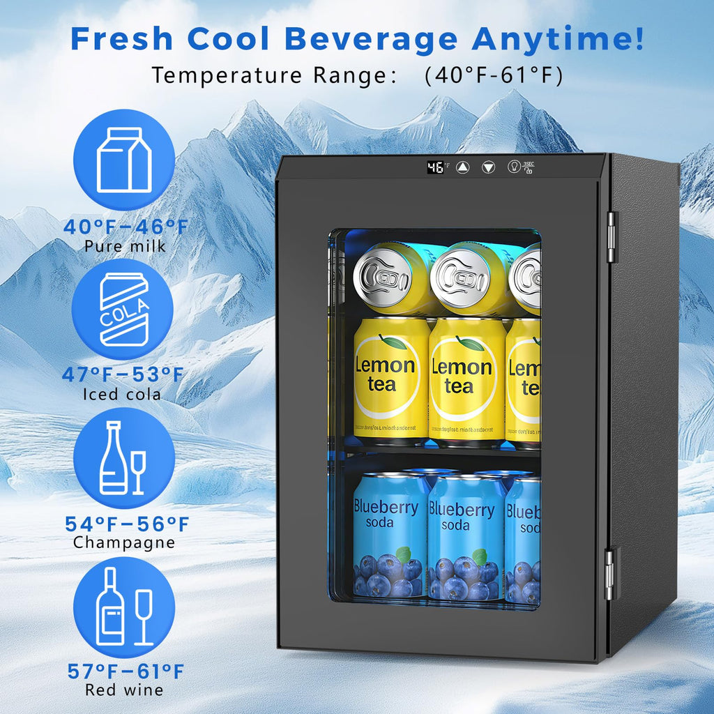 COWSAR Commercial Beverage Refrigerator 24-Can Mini Fridge, Countertop Wine Cooler Small Adjustable Digital Thermostat, LED Light, Freestanding Countertop Drink Refrigerator for Home, Bar & Office