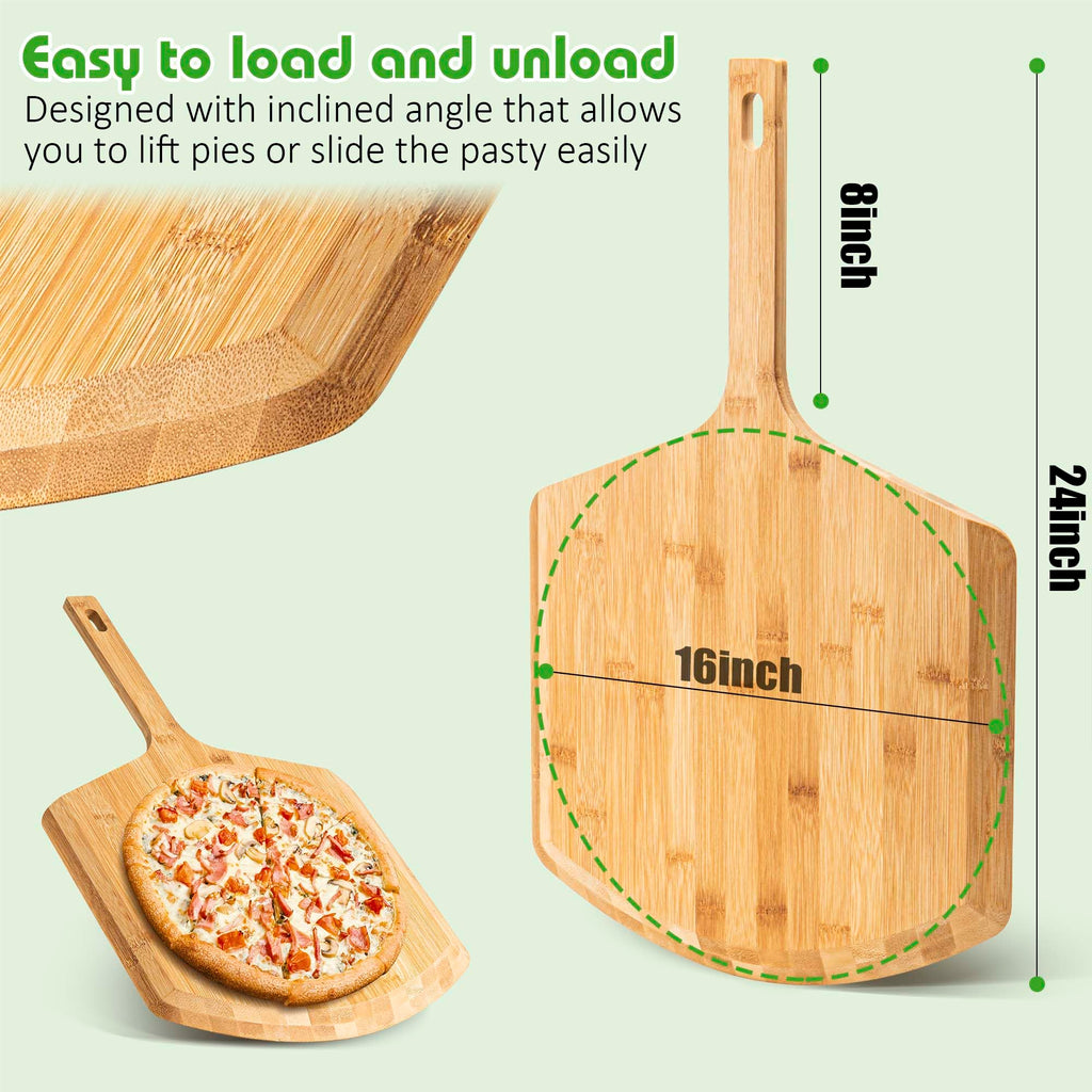 Pizza Peel 16 Inch, Natural Bamboo Pizza Board for Transferring & Serving