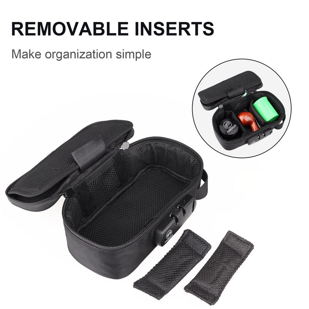 FIREDOG Smell Proof Bag with Lock, Carbon Lined Smell Proof Case Containers for Travel Storage (Black, 8x4x2.75 Inch)