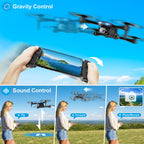 Drone with 1080P Camera - Foldable Remote Control Quadcopter with Gesture Control, 3D Flip, One Key Start, Emergency Stop, 2 Batteries, Easier to use, Toy for Adult Beginners, Black&Blue