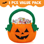 JOYIN Halloween Pumpkin Plush Tote Bucket, 11 X 13.4 inches Candy Trick or Treat Bag, Cute Halloween Basket with Handle for Kids Girl Boy Trick or Treating, Party Favor Supplies, Kids Gifts Goody Bag