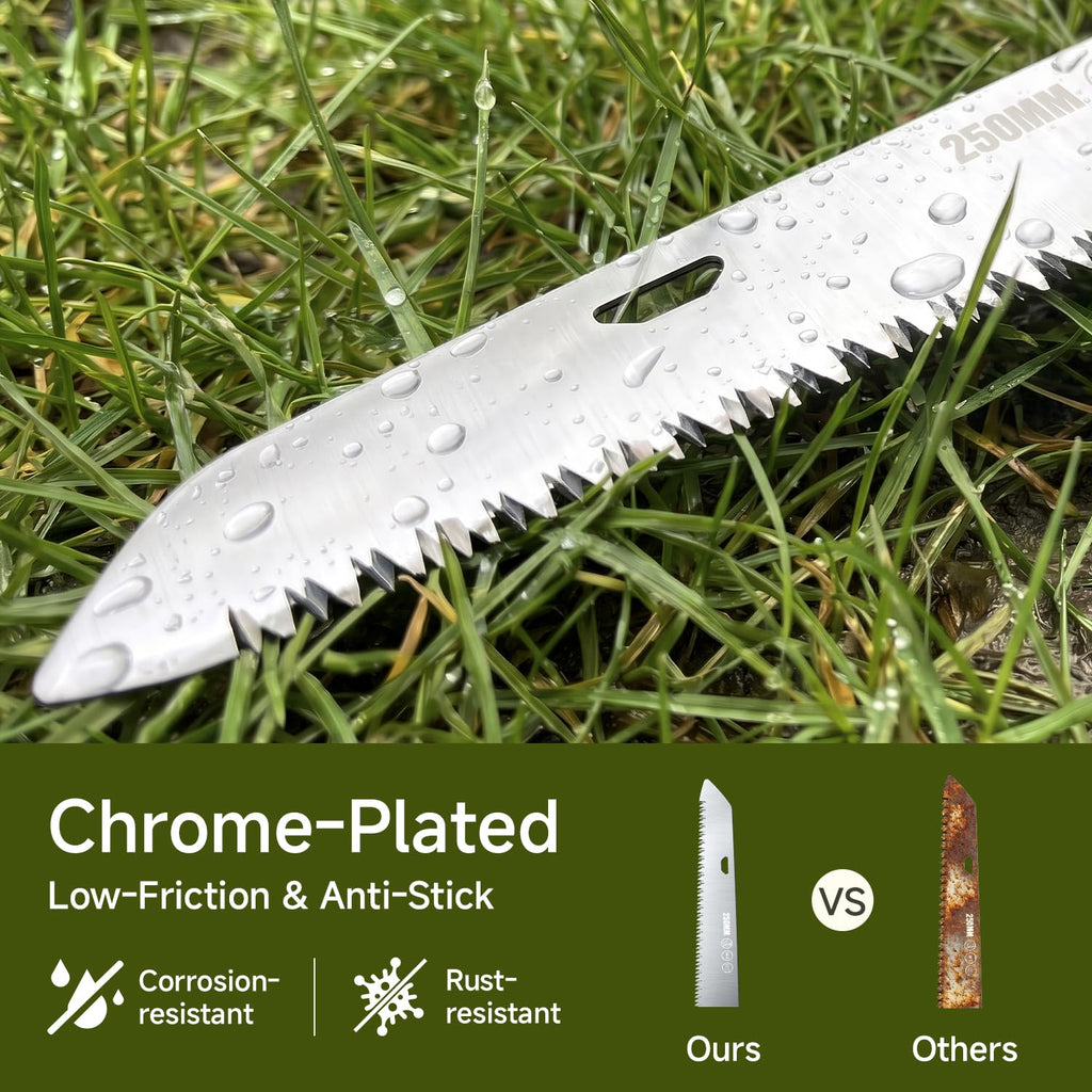 PrunePro® Folding Pruning Saw, 9.5 Inch Super Sharp SK5 Triple-Cut Blade, 3 Adjustable Cutting Angles, Ergonomic Non-Slip Grip, Lightweight, Portable Hand Saw for Tree Trimming, Camping, Gardening