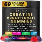 kukaly Creatine Monohydrate Gummies for Men & Women, 9000MG Creatine Gummies Sugar Free - Mixed Flavored with L-Taurine, BCAA 2:1, B12 B6 for Boost Strength, Focus & Endurance, Vegan, Non-GMO, 60pcs