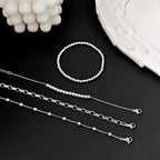 Zeffy Pearl Bracelets for Women, Silver Pearl Beaded Stackable Bracelets Charm Dainty Pearls Bracelet Stack Paperclip Link Chain Layered Bracelet Trendy Silver Bridesmaid Jewelry Set for Women
