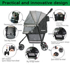 ROODO Escort 3 Wheel Dog Cat Pet Stroller for Small/Medium Dogs Cats Best Lightweight Foldable Portable Compact Jogger All Terrain Travel Pet Gear System Puppy Doggie Bunny Kitty Stroller(Grey)