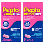 Pepto Bismol ULTRA Caplets, Upset Stomach Relief, Nausea Relief, Heartburn Relief, Indigestion Relief, Anti Diarrhea Medication for Adults - 5 Symptom Relief, 48 ct (2x24 ct)