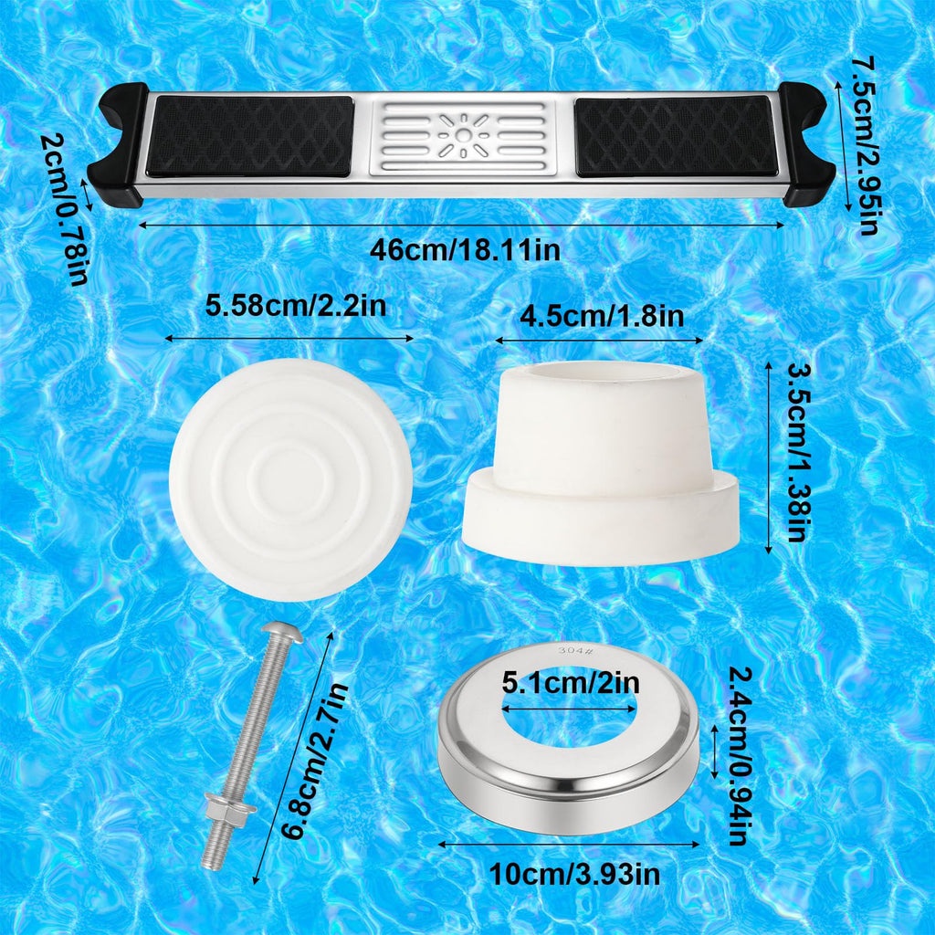 XLSXEXCL 3 Pack Stainless Steel Swimming Pool Ladder Steps with Pool Ladder Bumpers & Pool Ladder Escutcheon Plates, 18'' Heavy Duty Replacement Pool Ladders for Inground Swimming Pools