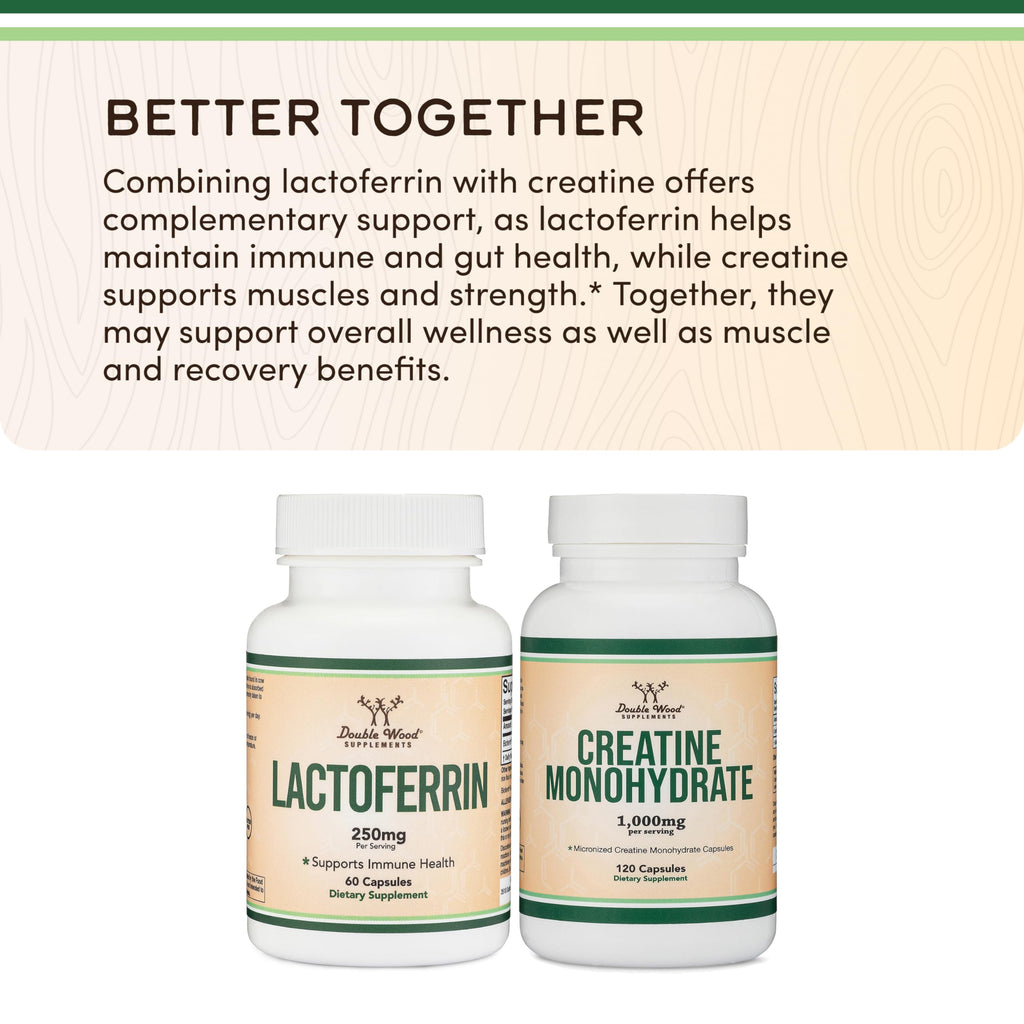Lactoferrin 250mg per Serving (60 Capsules) Patented Bioferrin Lactoferrin - Superior Iron Supplement for Iron Deficiency and Immune Support by Double Wood Supplements