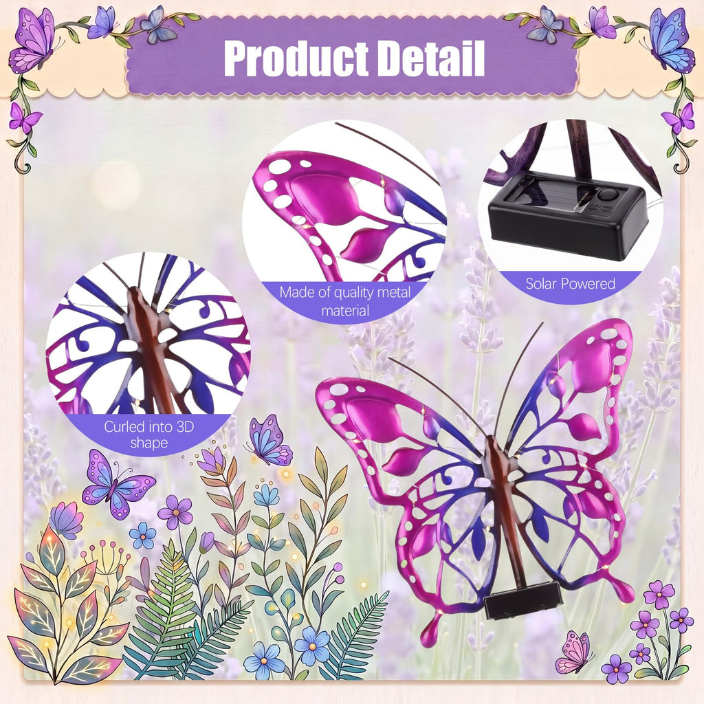2 Pack Solar Butterfly Lights LED 9.8" Metal Butterfly Outdoor Wall Decor