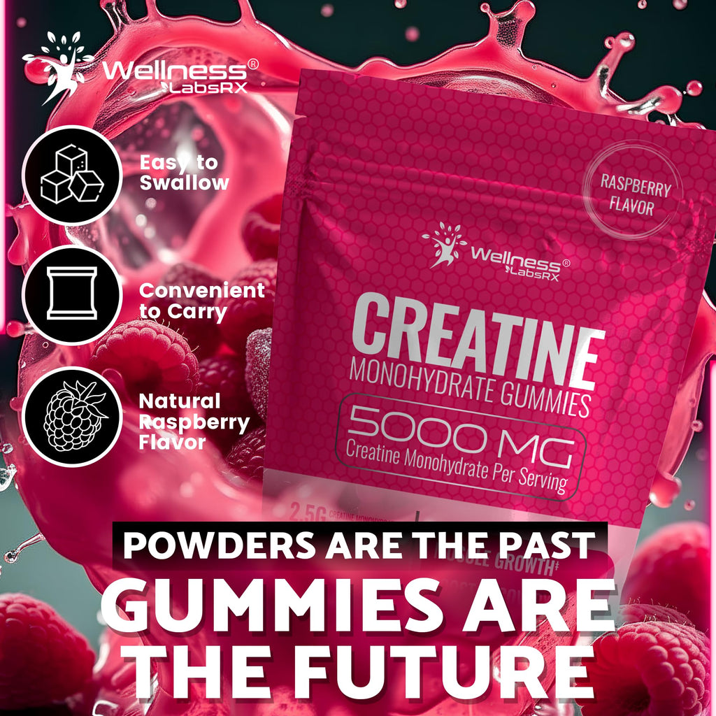 Creatine Gummies 5000mg, 30 Servings Creatine Monohydrate Gummies - Third-Party Tested Creatine for Women, Raspberry Flavor Creatine for Men, Muscle Growth, Strength, and Recovery - Pack of 1