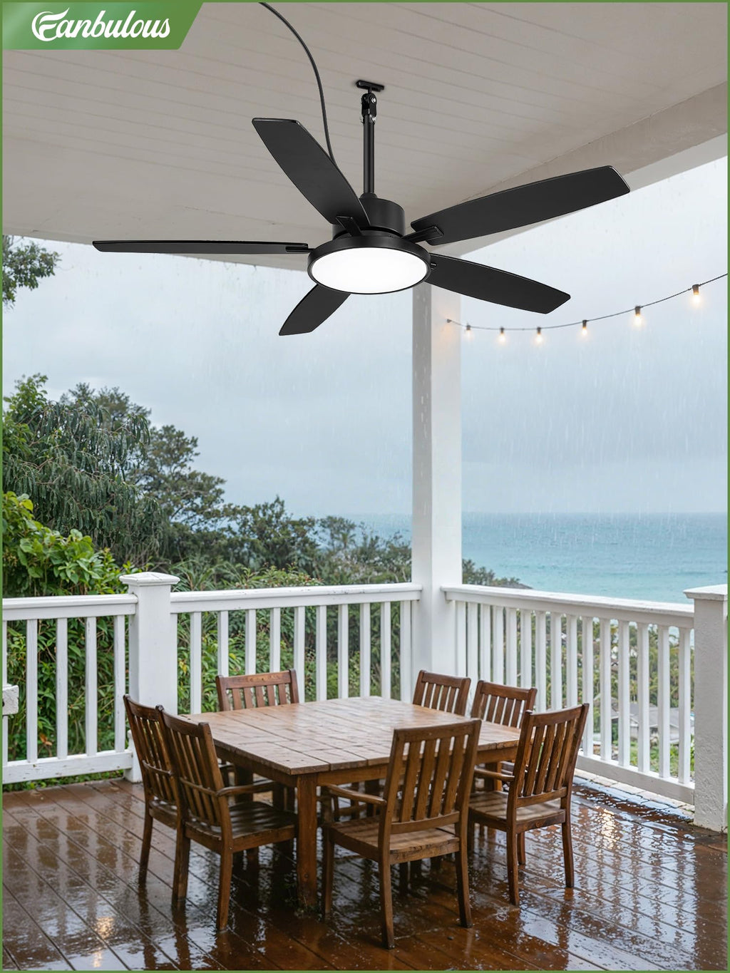 Fanbulous 52'' Outdoor Ceiling Fans with Light and Remote,IP65 Wet Rated Waterproof Ceiling Fan with 6-Speed DC Motor, Farmhouse Gazebo Fan for Porch Patios Pavilion(Black)